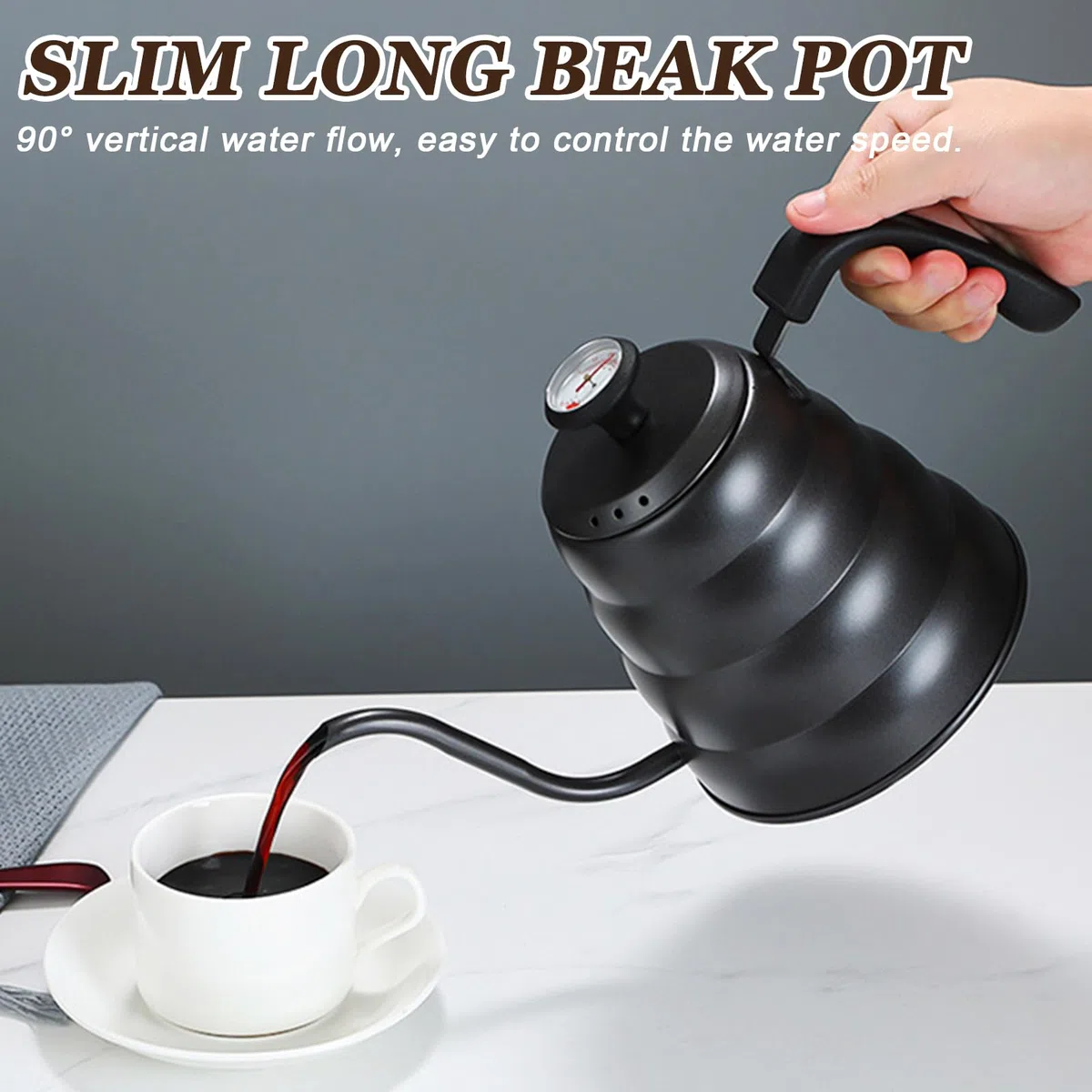 Bollitore a collo di cigno in acciaio inossidabile da 1200 ml / 40 once caffettiera con termometro per tutti i tipi di fornelli