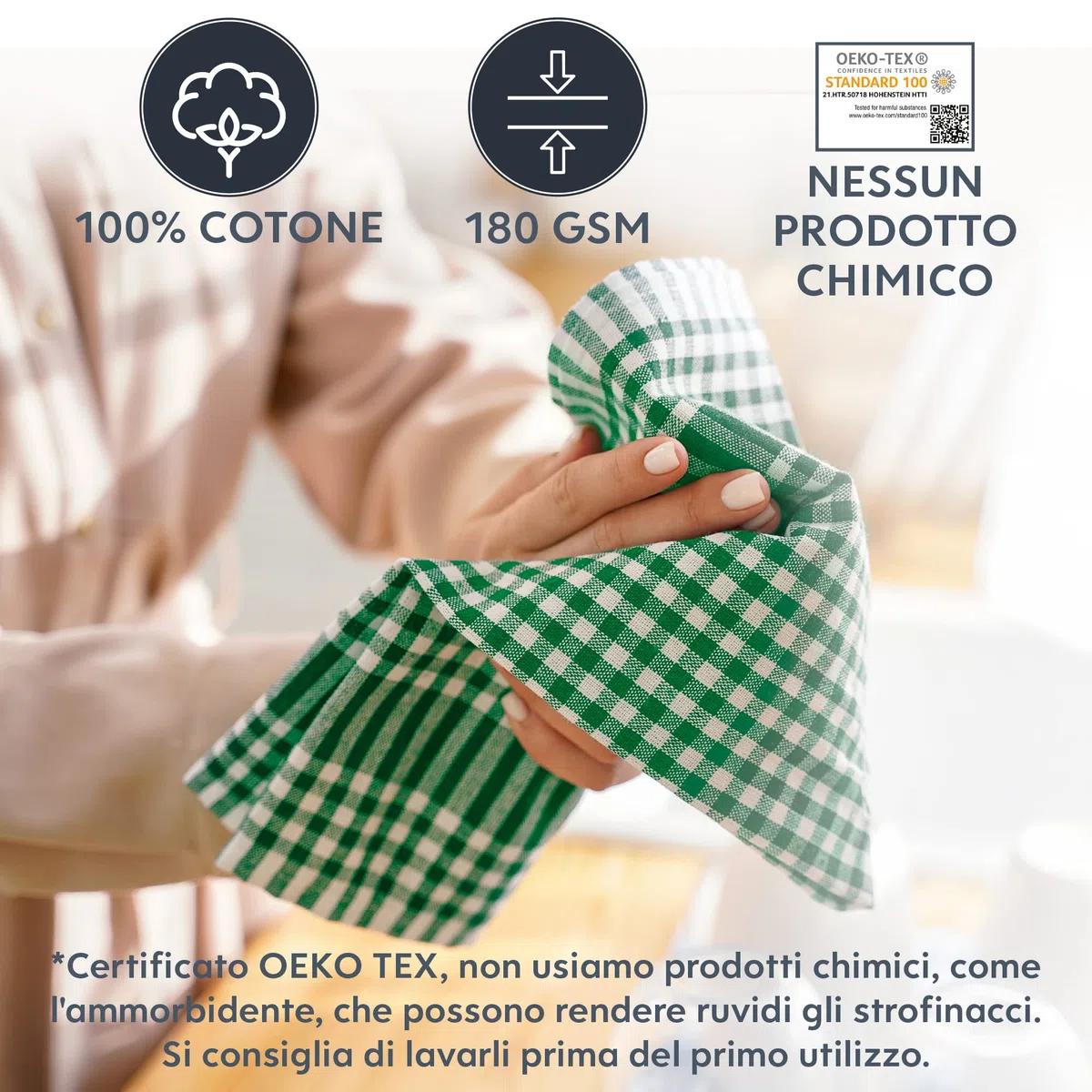 Twinzee Strofinacci Cucina Cotone (Set da 10) Quadretti - 100% Cotone - 47 x 67 cm - design retrò - Asciuga Piatti e Mani - 2 Blu, 2 Rosso, 2 Verde, 2 Arancione, 2 Giallo
