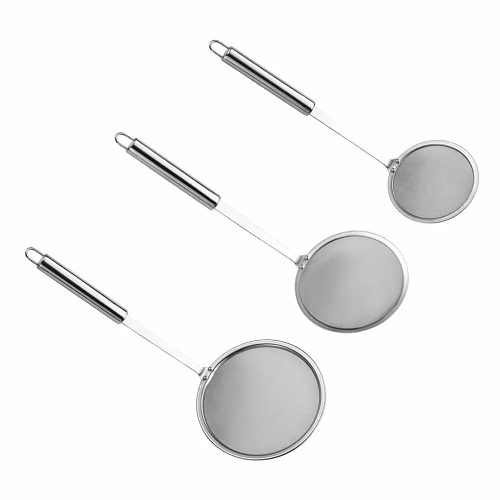 3 Pezzi Colino in Acciaio Inox, Schiumarola in Acciaio Inox, Setaccio a Maglia Fine Colino Set, Maglia Fine Schiumarola da Cucina, 3 Specifiche, per Filtrare Residui di Grasso