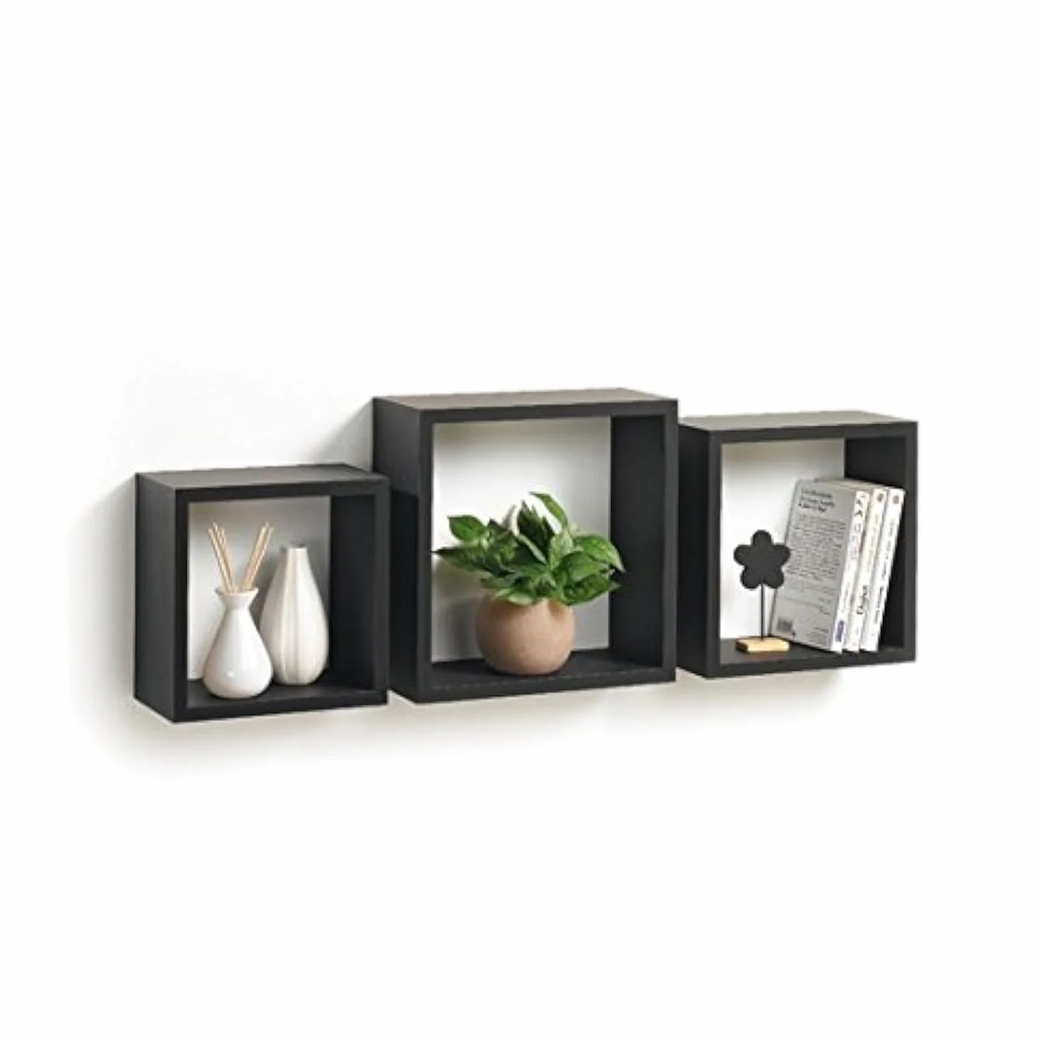 Modul'Home 6RAN789BC - Mensole a cubo, in MDF, 11,8 x 30 x 30 cm, pannello MDF, nero, 3 taglie 23 cm/26,5 cm/30 cm, 2 Unità