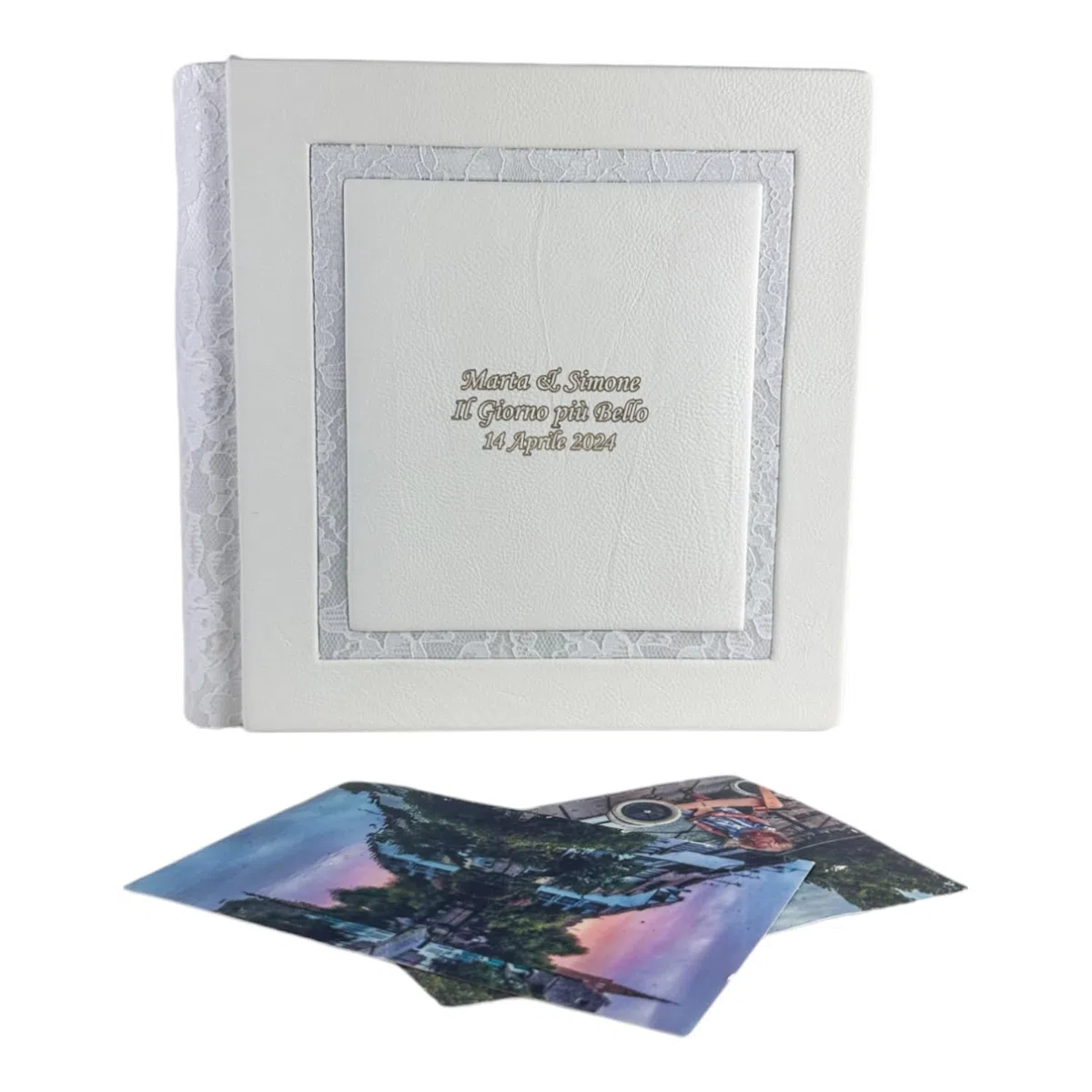 Album fotografico - Giove Double - produzione artigianale in similpelle, personalizzabile con incisione. classico con velina, Matrimonio, Compleanno, Regalo, Wedding, Anniversario (Bianco/Macramè)