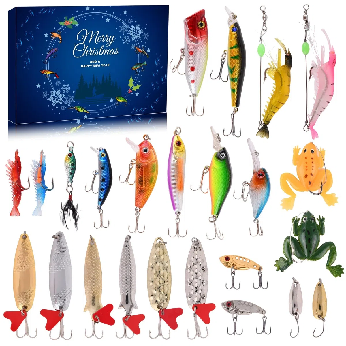 VTYEPOU Calendario dell'Avvento Pesca Conto alla rovescia di Natale - Set di esche da pesca per 24 giorni per Fisher Adulti Uomini Adolescenti Ragazzi - Regalo a sorpresa di Natale 2023