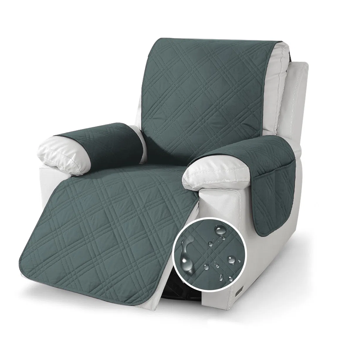 Copripoltrona Relax Reclinabile, 100% Impermeabile, Anti-slip Copripoltrona 1 Posto, Copri Poltrona con Braccioli con 4 Tasche, 2 Cinghie Regolabili (Grigio Scuro)
