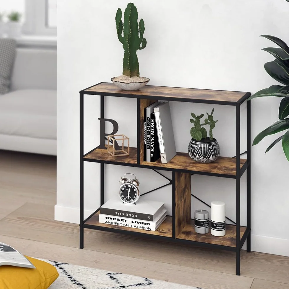 Vicco Divisorio per ambienti Fyrk, Legno antico, 80 x 79 cm, utilizzabile come divisorio con struttura in metallo e ripiani aperti