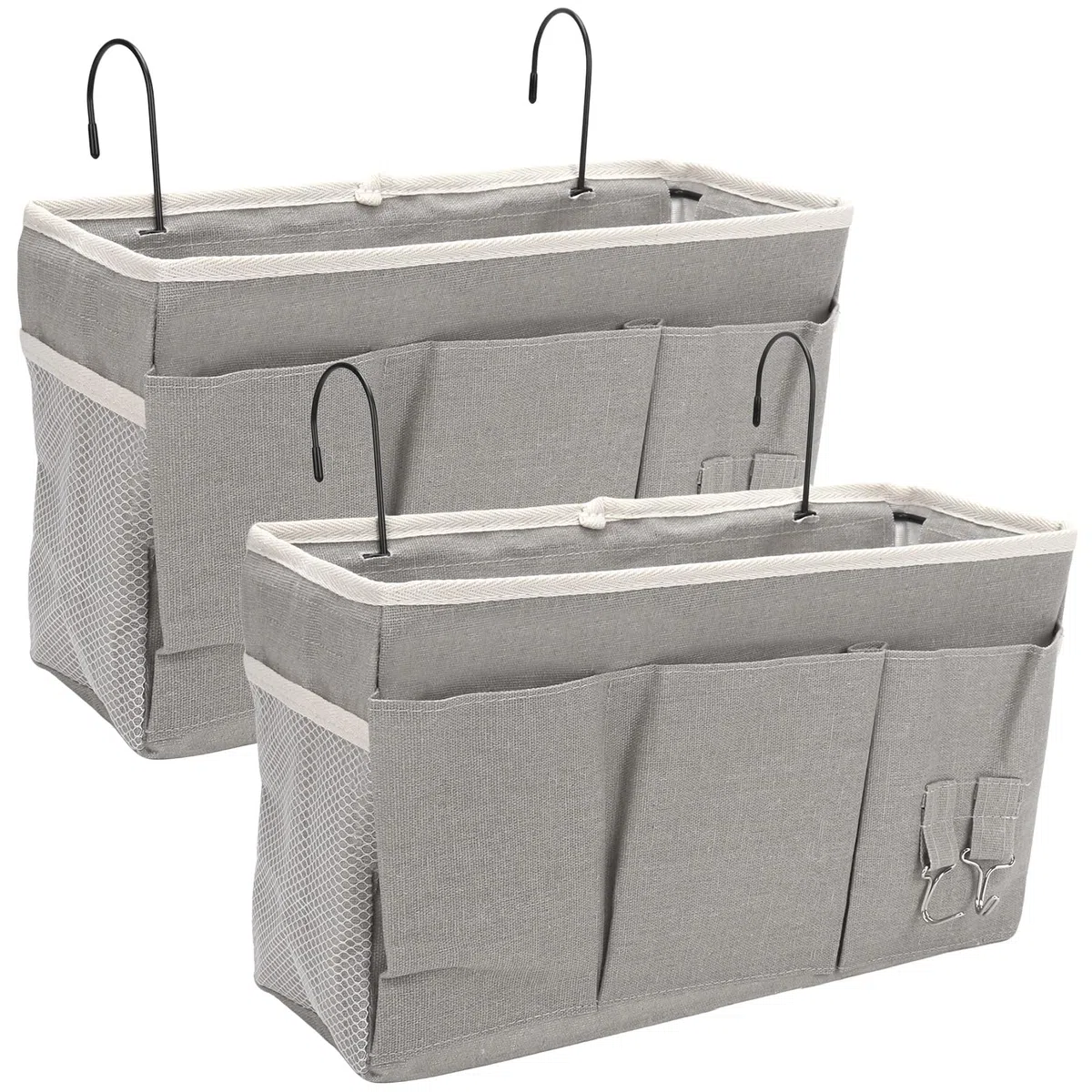 2pcs Confezione da Organizer da Appendere per Comodino con 3 Scomparti, Organizer da Appendere, Organizer da Porta, Mensola da Appendere, Borsa da Letto per Scuola, Dormitorio (Grigio)