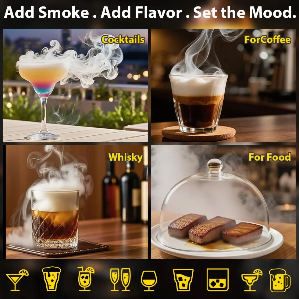 URAQT Kit Per Affumicatores Elettrico da Cocktails, Kit Affumicatore per Whisky Cocktail, Kit per affumicatore per cocktail con 6 Aromi Scaglie Legno, regali di compleanno per uomini, papà