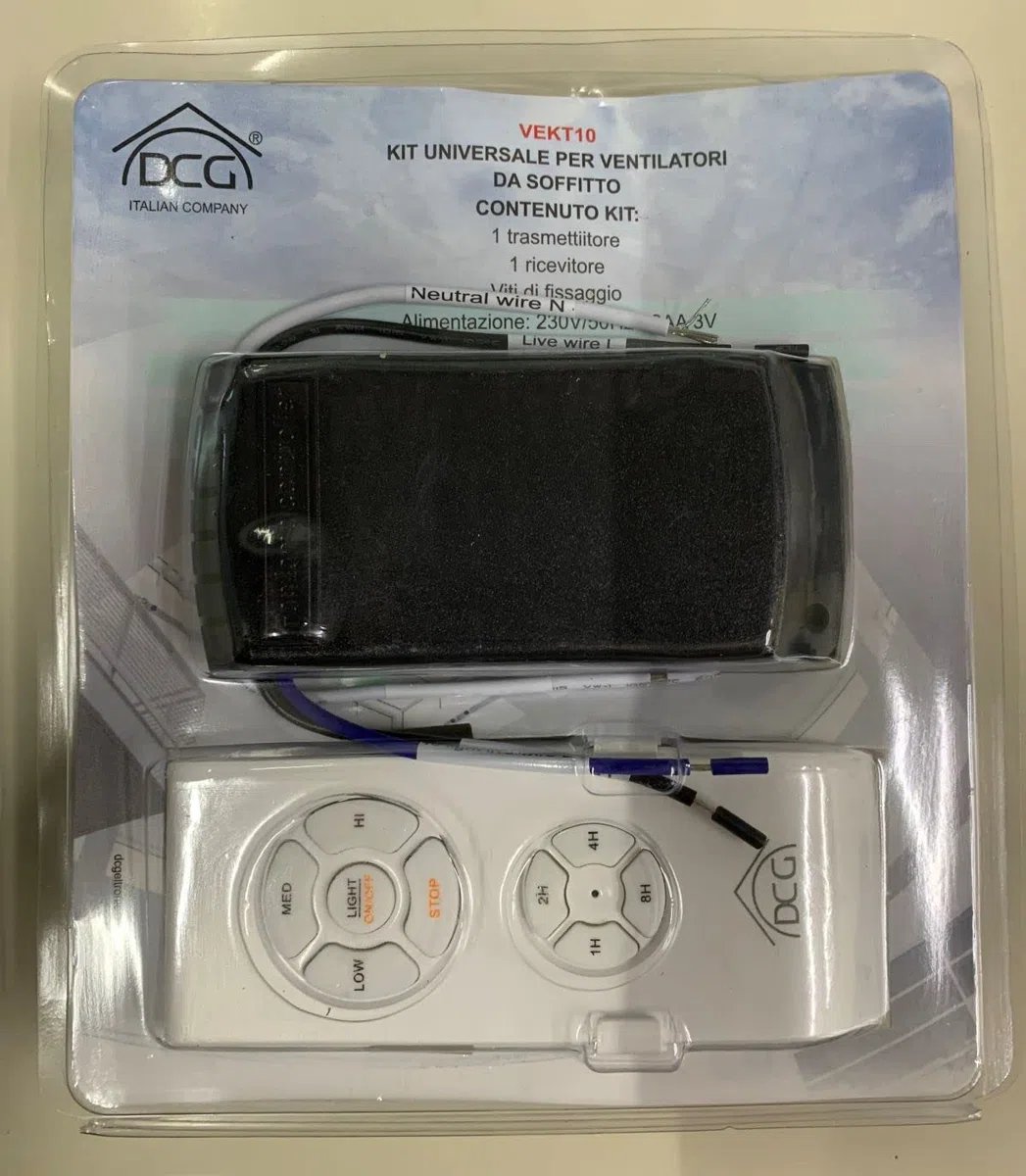 Kit Telecomando Universale Per Ventilatori A Soffitto Con Ricevitore Trasmettitore Viti Di Fissaggio Telecomando Con 3 Velocità Low High Med Luce Timer 1 - 2 - 4 Ore DCG VEKT10