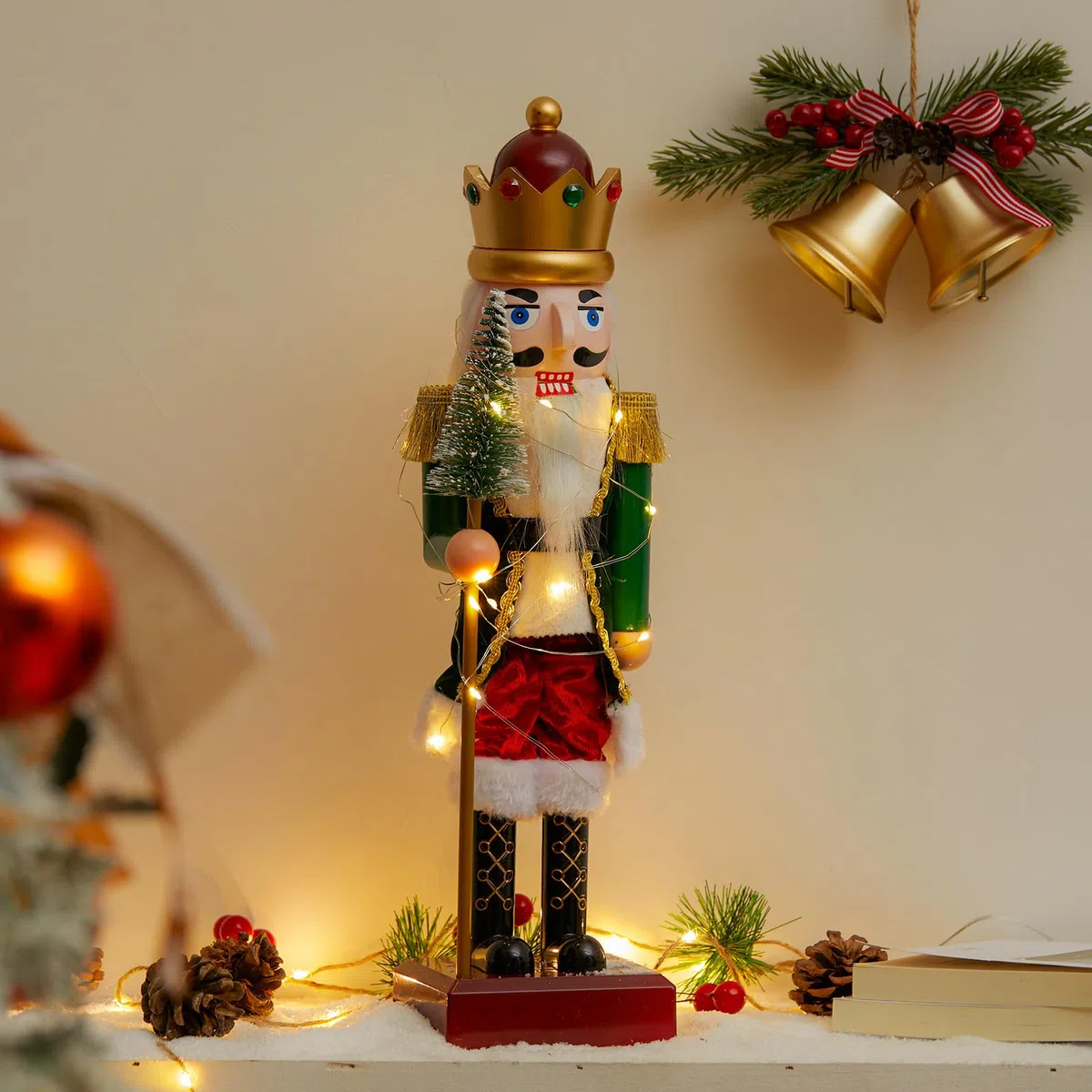 Soldatini Schiaccianoci di Natale, 38cm di Grandi Dimensioni Figure di Schiaccianoci di Natale con Luce LED e 10 Musiche Soldatini Schiacciano in Plastica per la Tradizione Regalo di Natal