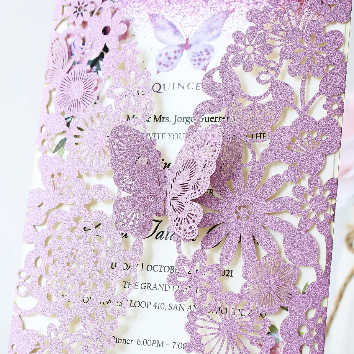 Hosmsua 20x Viola Biglietti Di Invito Per Matrimonio e buste, Taglio Laser con Farfalla Inviti per Compleanno, Matrimonio, Fidanzamento, Inviti di Nozze (20 pezzi)
