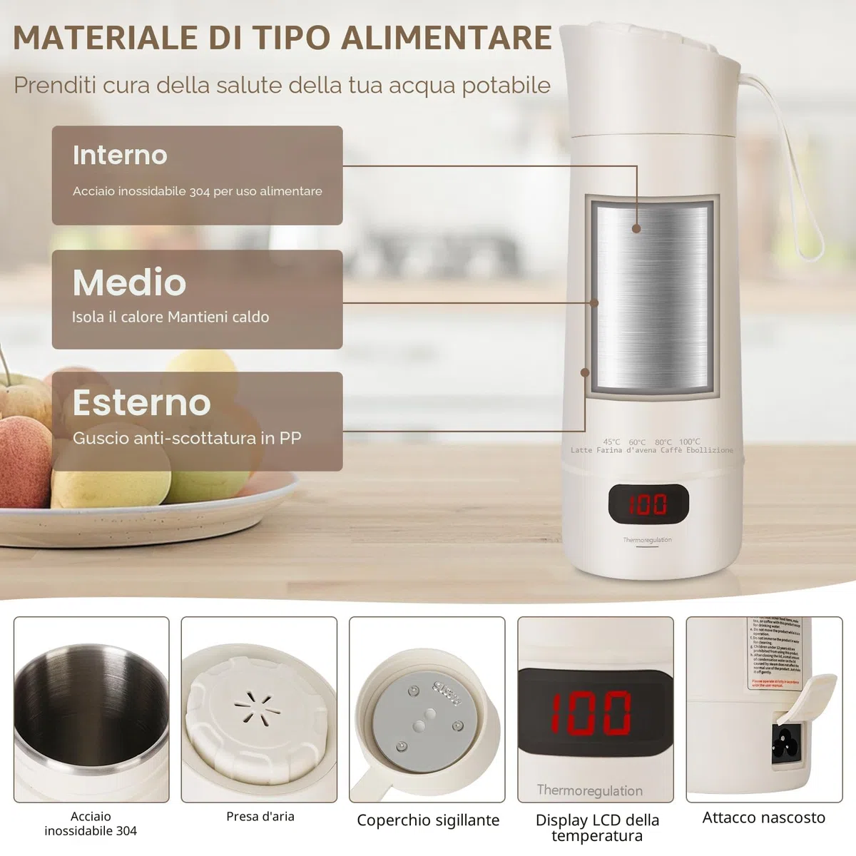 Piccolo bollitore portatile da 400 ml, mini tazza elettrica, scaldabagno rapido da 300 W, regolazione della temperatura, spegnimento automatico, bollitore da viaggio per preparare il tè