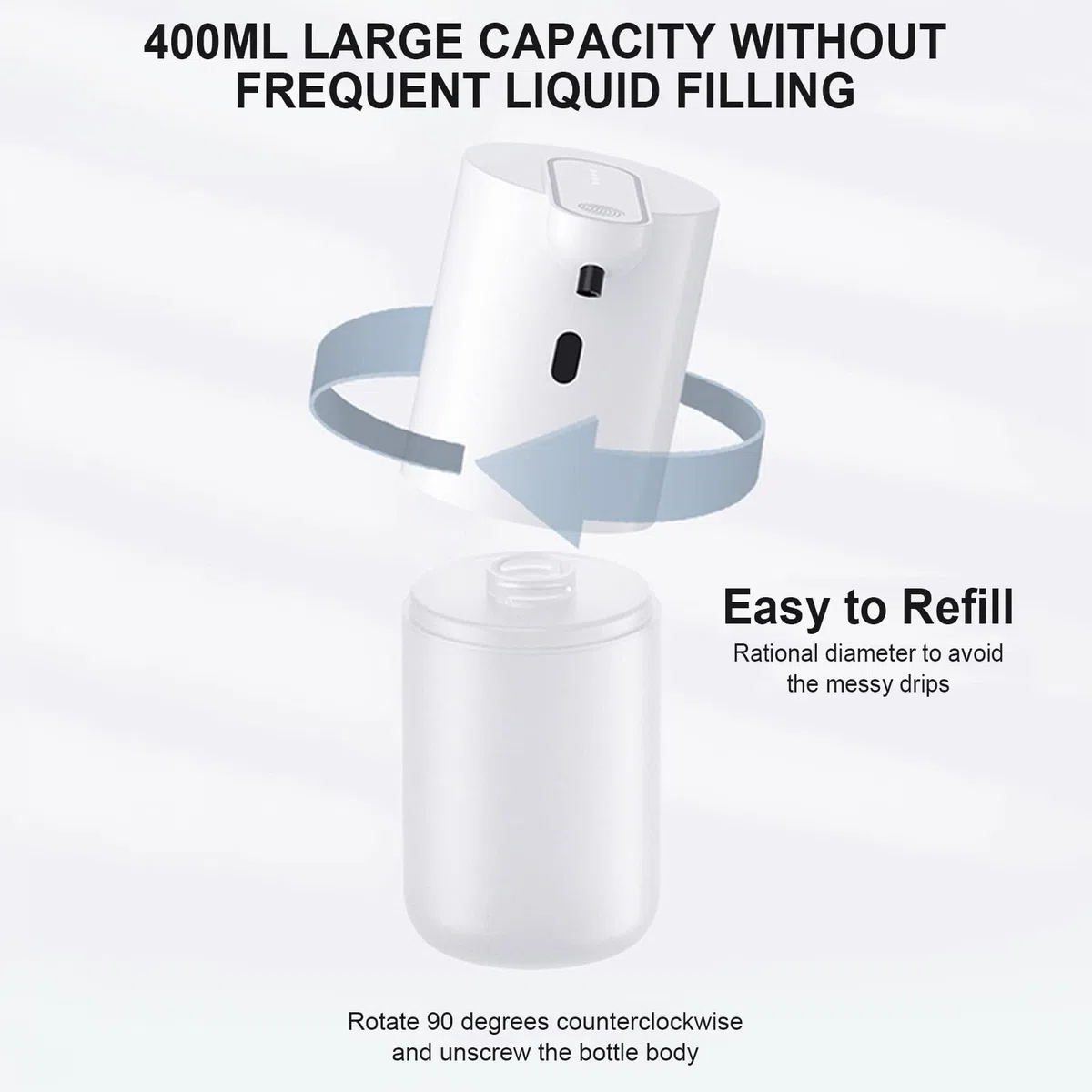 Cuteefun Dispenser Sapone Automatico, Ricaricabile USB, Dispenser Sapone Schiuma di Controllo a 4 Livelli, Dispenser Sapone per Touchless da 400ml, Dispenser Sapone da Parete/Stand per Cucina, Bagno