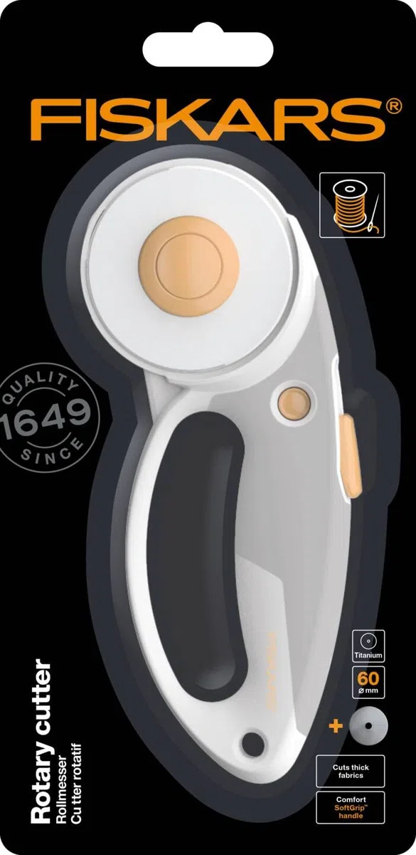 Fiskars Taglierino a Rotella in Titanio, Impugnatura con Occhiello, Per Destrimani e Mancini, Diametro della Lama: 60 mm, Arancione/Bianco/Grigio, 1066040