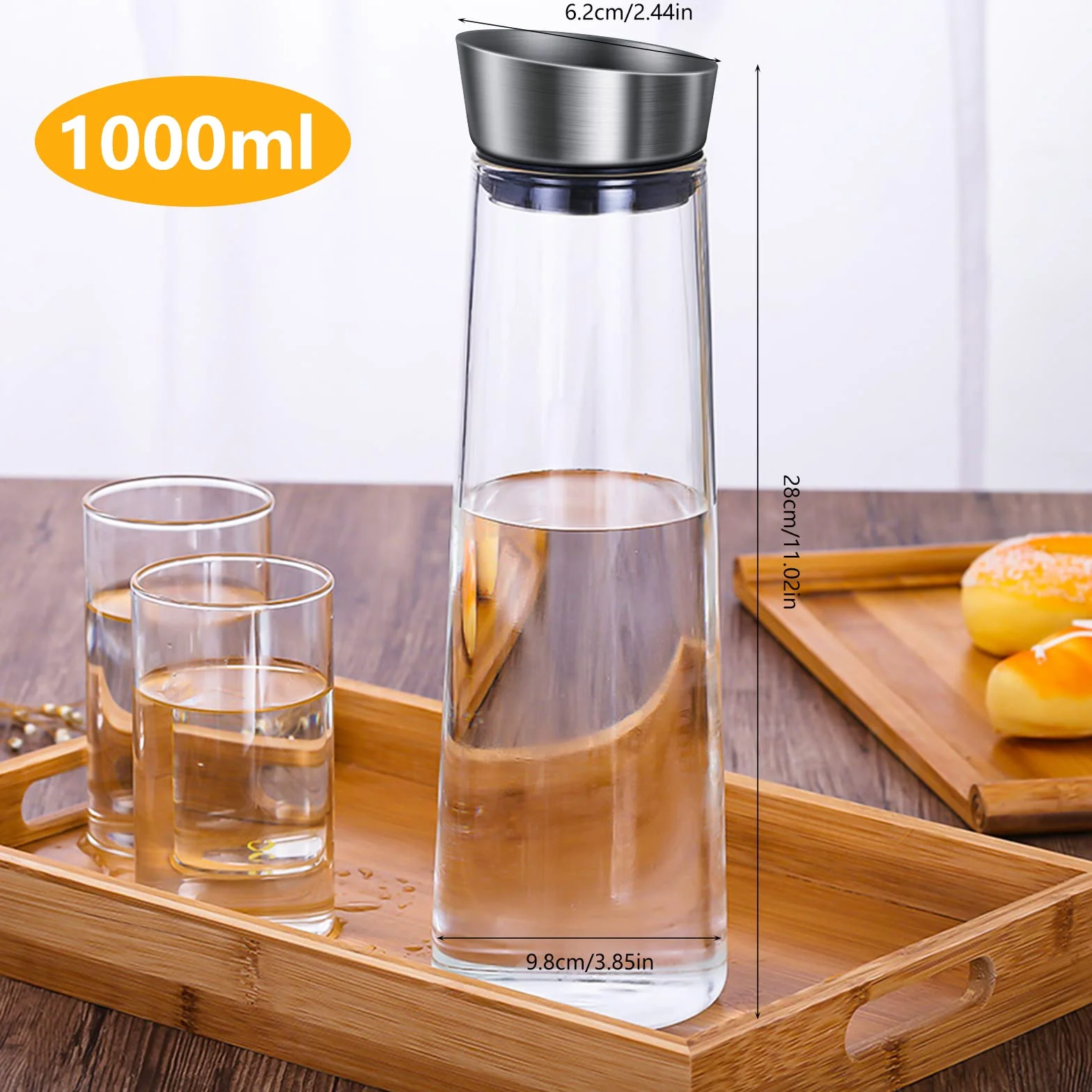 Caraffa in Vetro,Bottiglie Vetro 1Litro,Caraffa in vetro con coperchio ideale per limonata, acqua e tè
