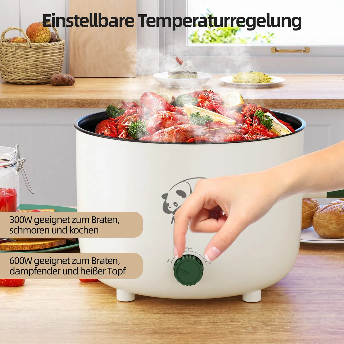 Pentola elettrica con vaporiera, padella antiaderente portatile con doppio controllo di potenza, cuocitore elettrico Shabu Shabu per noodle, farina d'avena, pasta, ramen, 1,5L (verde C)