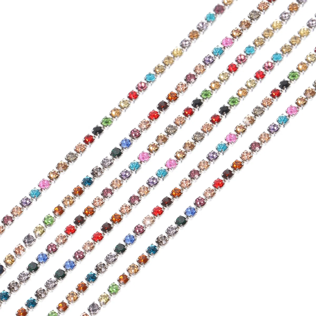 QUARKZMAN 11 Iarde 2mm Cristallo Strass Diamante Catena Chiusura Coppa Rifinito Catena per Cucire Artigianato Gioielli Fai da Te Decorazioni Matrimoni Arcobaleno