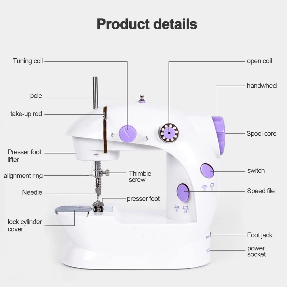 202A Macchina Da Cucire Elettronica Mini Macchina Da Cucire Portatile con 99 Accessori Da Cucito E Tavolo Di Estensione Per Vestiti, Tende, Artigianato (Viola)