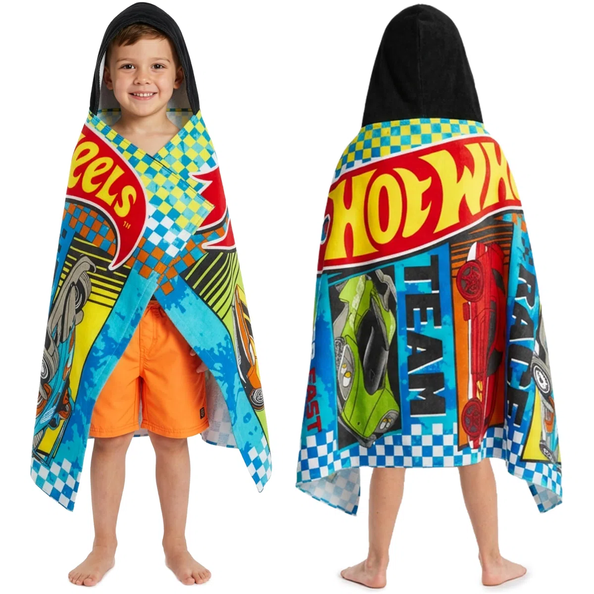 Hot Wheels Incappucciato Asciugamani Bambino, Cotone Bagno e Asciugamano Mare, Morbido e Assorbente Asciugamani Bambini con Cappuccio, Accessori da Viaggio, Regalo Bambino (Multi Hot Wheels)
