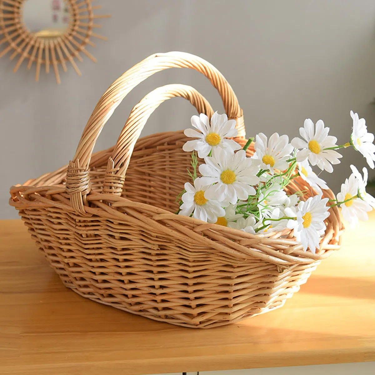 Baoblaze Cestino in Vimini Intrecciato con Manico, Portatile, Multiuso, per Composizioni Floreali, per Viaggi, S