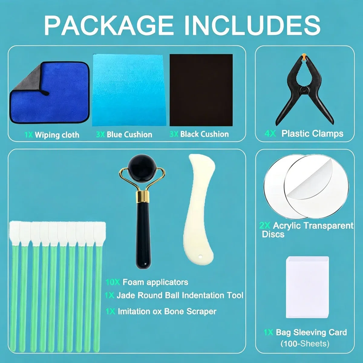 Huxibai Kit di riparazione di carte, strumento da 28 pezzi per classificare, appiattire e curare, kit lucidante per carte, per casa, sport, credito, carte fotografiche e portafoglio