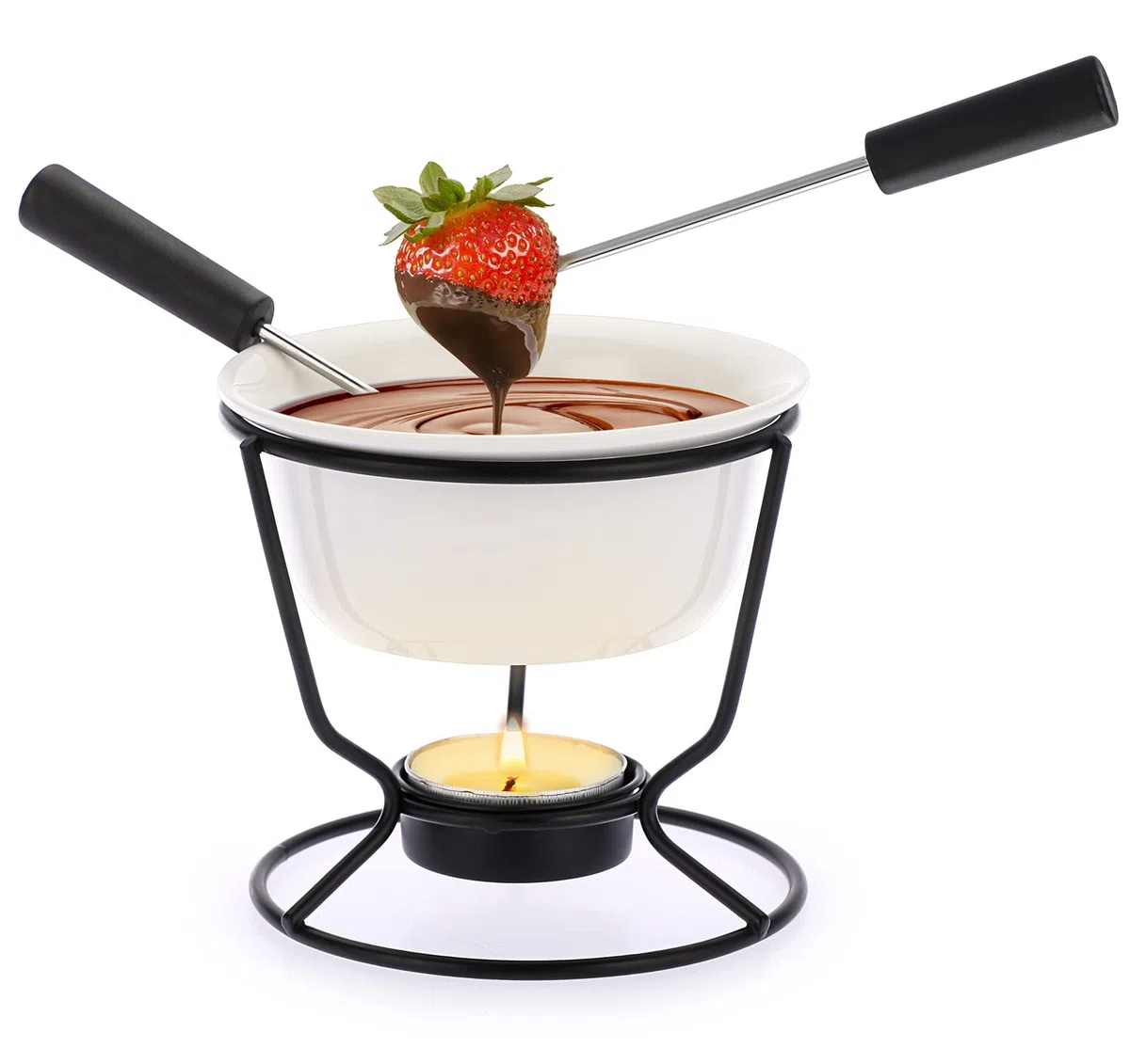 SUMNACON Vaso per fonduta in ceramica con 2 forchette