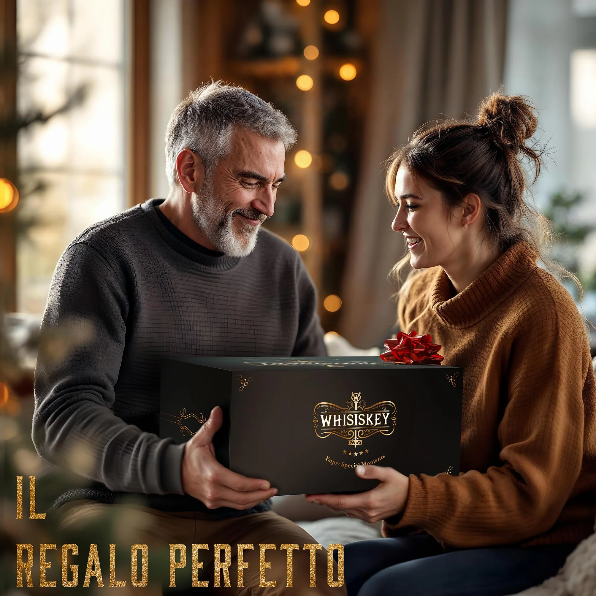 Whisiskey Set Bicchieri da Whisky - Set Whisky Regalo - Idee Regalo Uomo Compleanno - Scatola Regalo, 2 Bicchieri da Whisky x 310ML, 8 Cubetti di Ghiaccio Riutilizzabili, Accessori