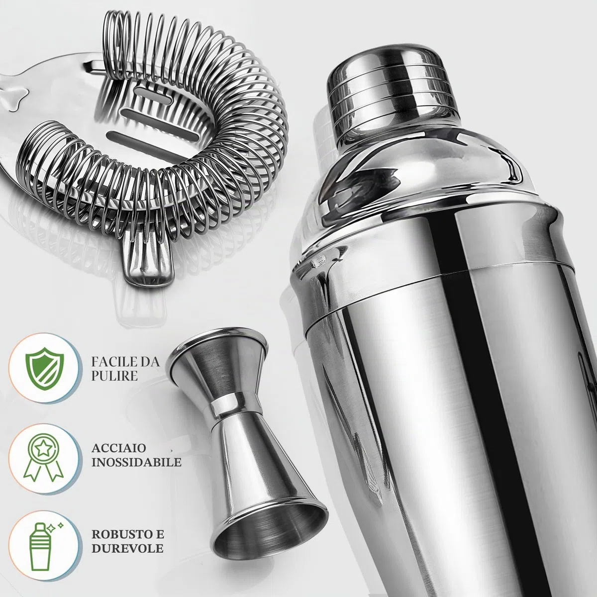 Set Shaker da Cocktail con Supporto, Set Cocktail Professionale in Acciaio Inox, Set Bar 12 pezzi per Miscelare le Bevande, Regali Donne Uomini Amanti dei Cocktail, Shaker da Cocktail Home Essentials