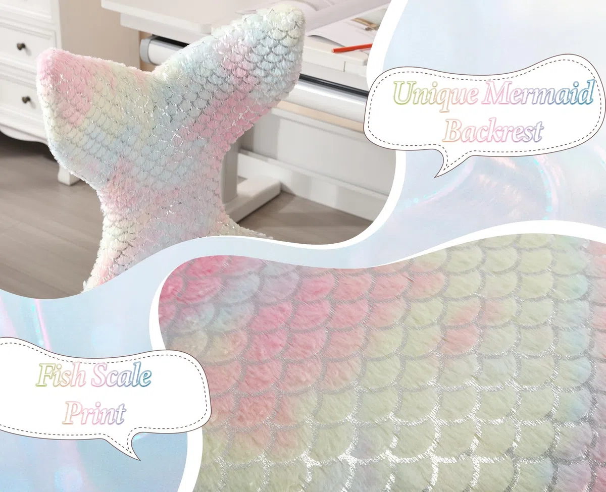 Ya-Home Sedia da Scrivania Bambina Poltrona Girevole Regolabile in Altezza Sedia per Bambini a Sirena per Cameretta, Rosa