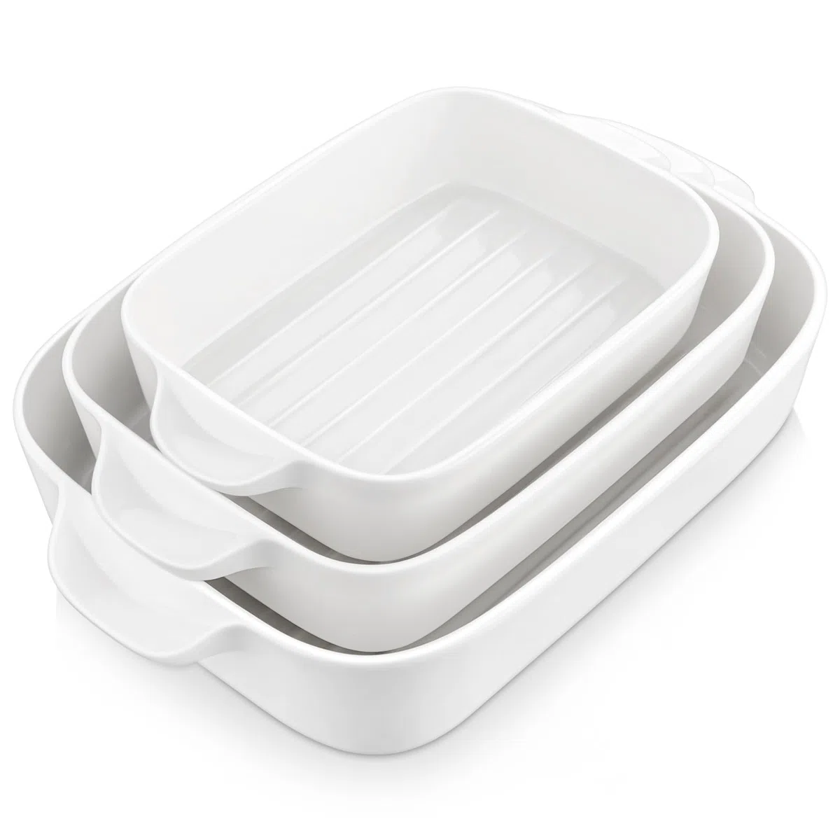 MALACASA Serie Bake.Bake Set di 3 Stampi in Porcellana per Forno, Teglia Rettangolo Colore Crema. Dimensioni: (970 ml e 1500 ml e 2700 ml)