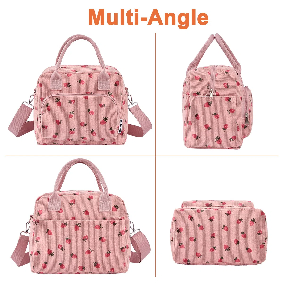 Nanxson Borsa pranzo isolata per donne uomini,12L grande capacità riutilizzabile Lunch Box Carino Corduroy Cooler Tote Borse per lavoro Picnic o viaggi(12L,Rosa Fragola)