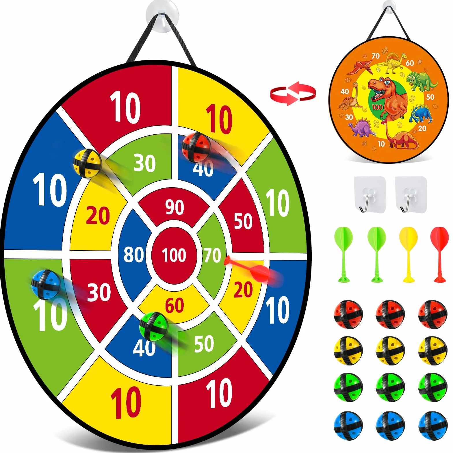 Kiztoys Bersaglio bifacciale in Plastica Multicolore con palline adesive per interni ed esterni, giochi per feste, giocattoli, regali per ragazzi e adulti