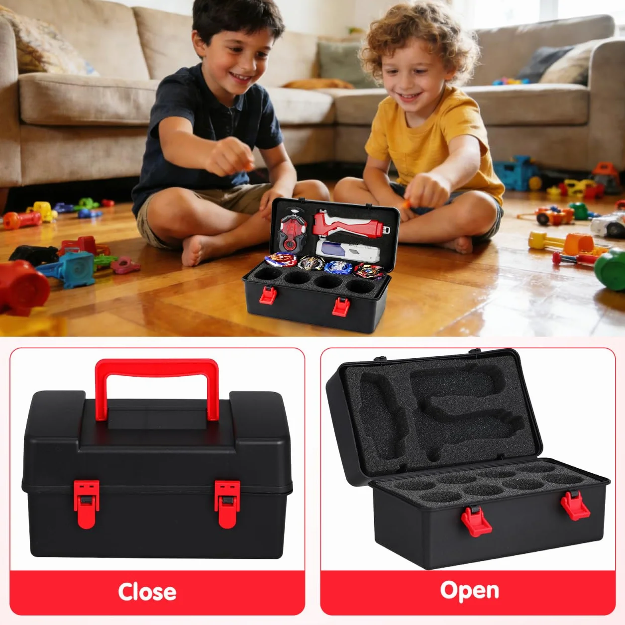 Gyro Organizer contenitore con manico in plastica leggera Battling Top custodia per scomparti separati protegge gli accessori, scatola giocattolo portatile per viaggi e