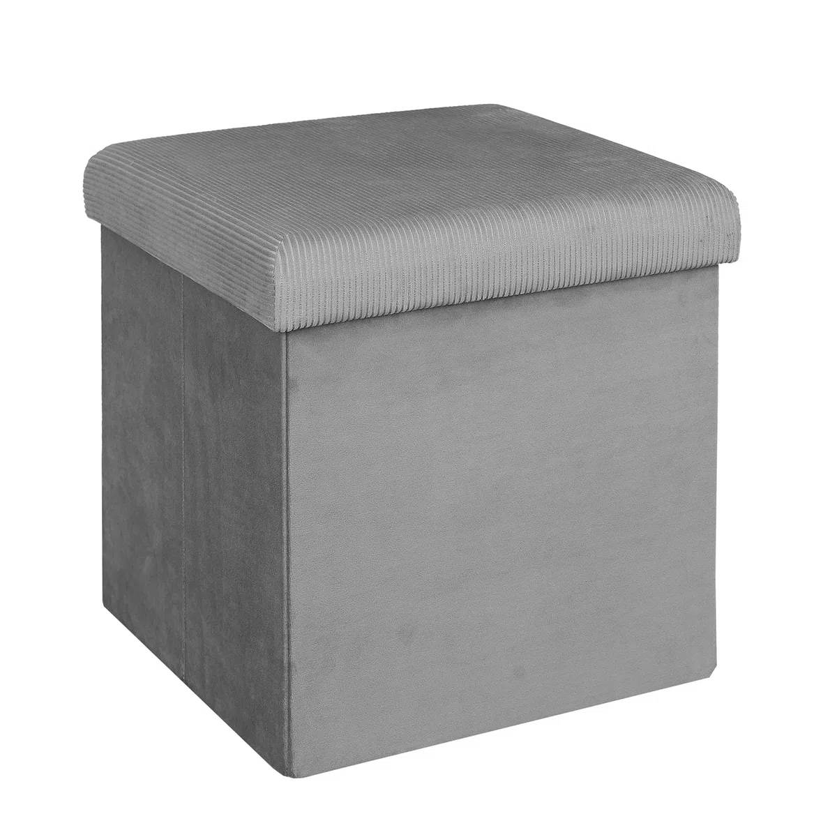 Home Deco Factory HD6810 - Cassapanca Pieghevole, salvaspazio, in Velluto, in Poliestere, Legno, MDF, Grigio, 38 x 38 x 38 cm