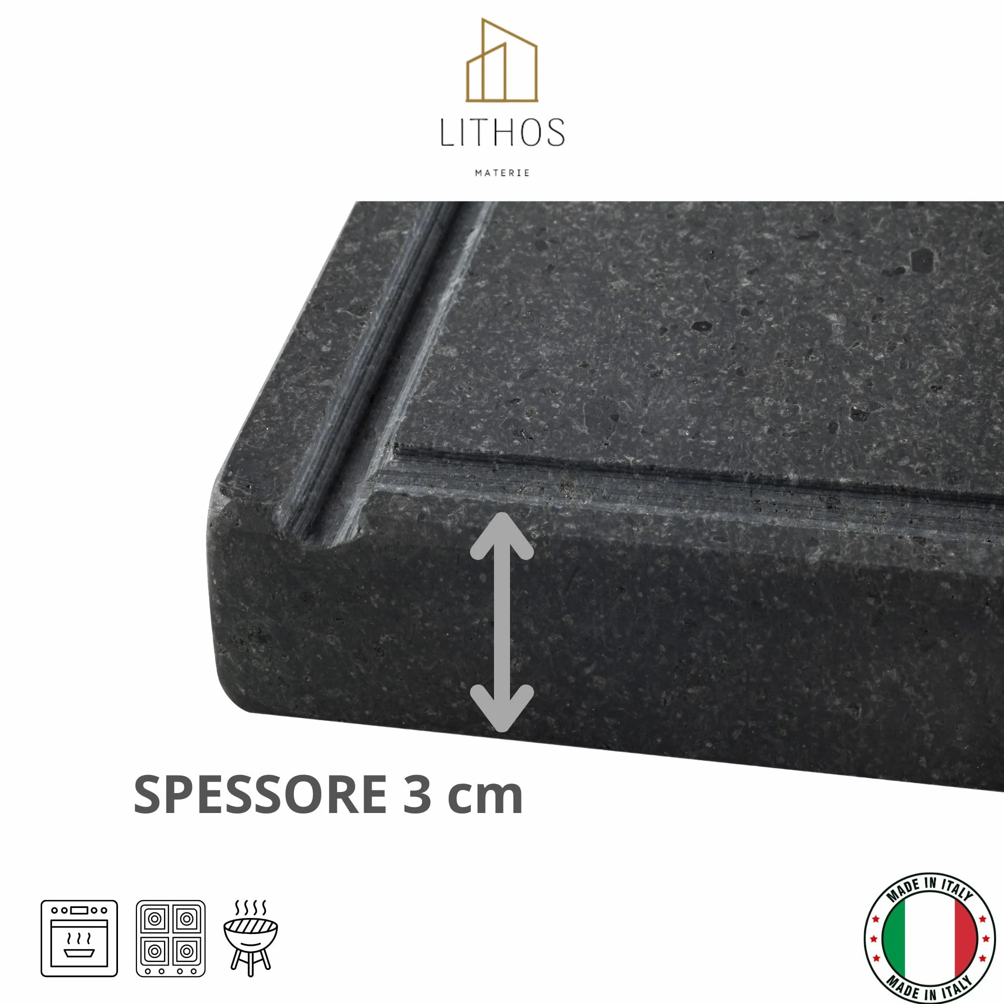 PIASTRA IN PIETRA LAVICA Ollare - Refrattaria dell’Etna per Forno Elettrico & Gas, Barbecue, Bistecchiera per Pizza e Carne – Misure a Scelta (60x40 cm3)