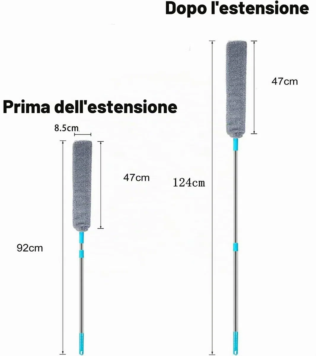 Spolverino per Polvere Allungabile, CHIRISEN Spolverino Telescopico con 2 PCS Lavabile Panni, Pieghevole, Pulitore per Sotto Letto, Alti Soffitti, Sotto Mobili, Divano, Armadi, Spazi Stretti