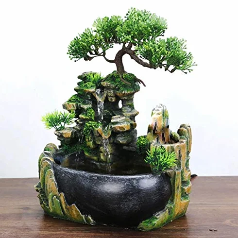 Ausla Fontana da Tavolo Zen, Fontana con LED e Design Feng Shui per Interni ed Esterni, Base Leggera Umidificatore con Nebulizzatore, Decorazione Casa e Ufficio 220V