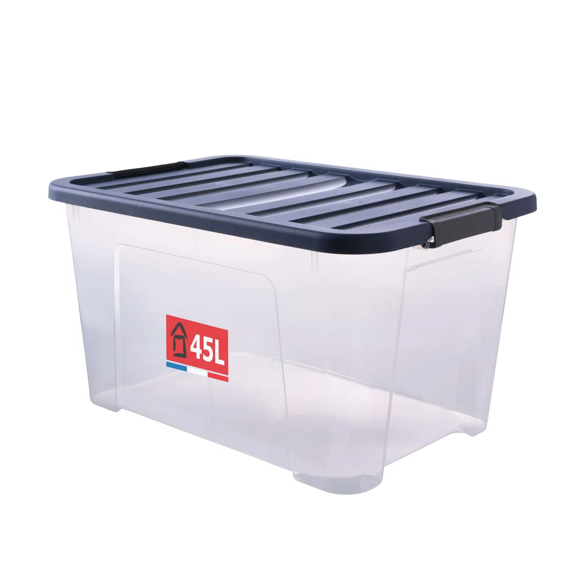 SUNDIS Wave Box, scatola portaoggetti 45l, con coperchio a clip, plastica trasparente, impilabile, ideale per riporre la camera da letto, i giocattoli, l'ufficio, la soffitta o il garage