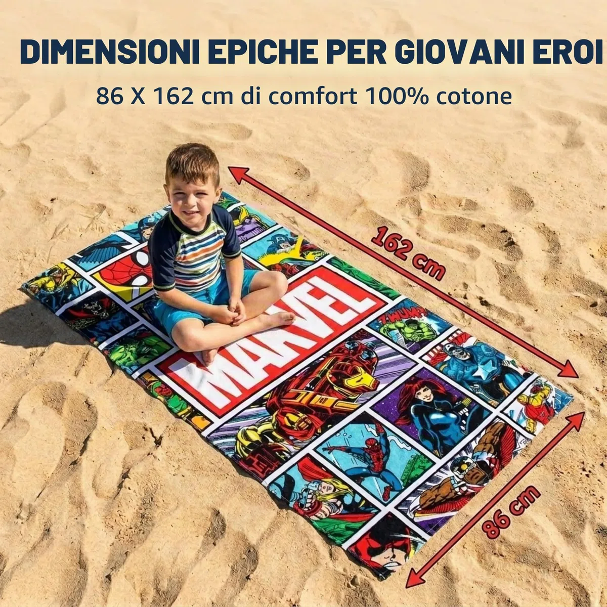 Jay Franco Marvel Comics Fumetto d'Epoca 86cm x 162cm Grande Asciugamano da Spiaggia in 100% Cotone/Telo Mare