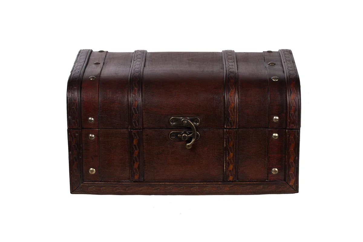 HD 86002 - Baule in legno, aspetto antico, di alta qualità, stile coloniale, con decorazioni, 30 x 20 x 15 cm