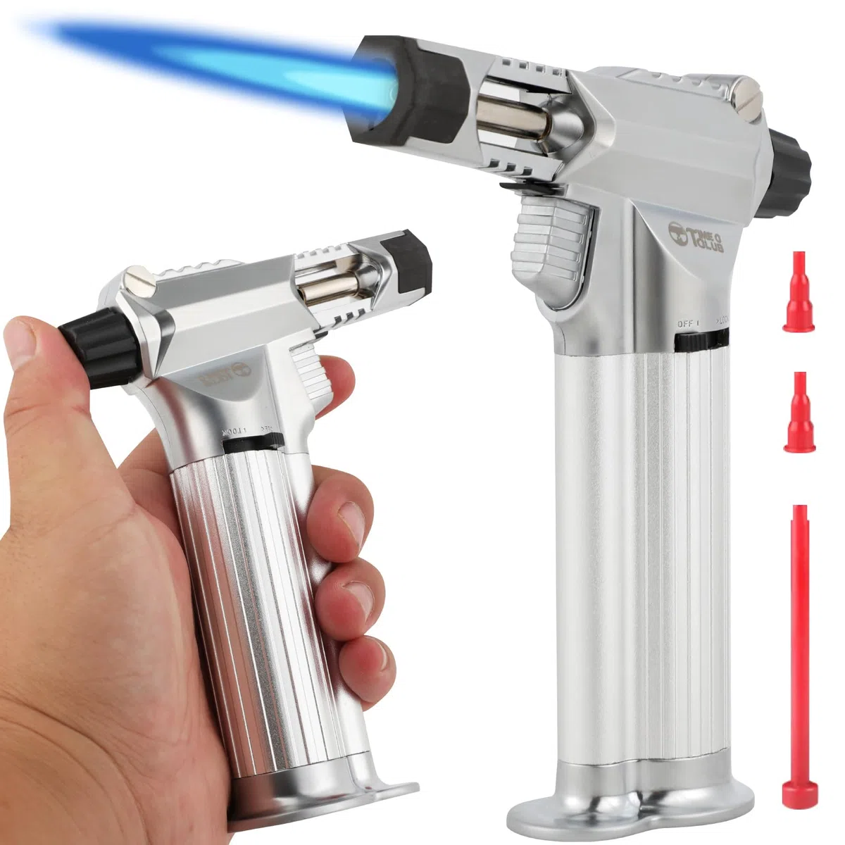 Tutto in metallo, bruciatore professionale da cucina con blocco di sicurezza, fiamma multiuso ricaricabile regolabile, per barbecue all'aperto, cottura