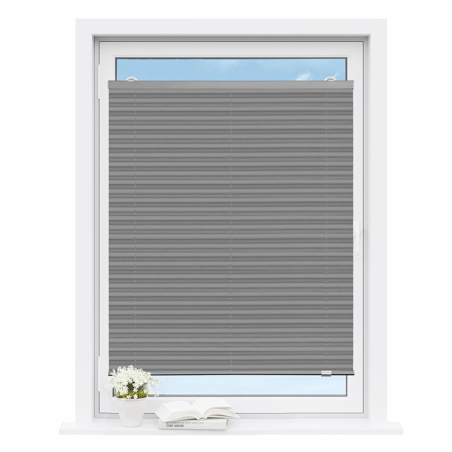 WOLTU Tenda Plissettata Senza Foratura con Ventose, Tenda a Pieghe Interna Semitrasparente per Protezione Solare, Adatta per Finestre Comuni, Lucernari e Portefinestre, 75x120 cm, Grigio