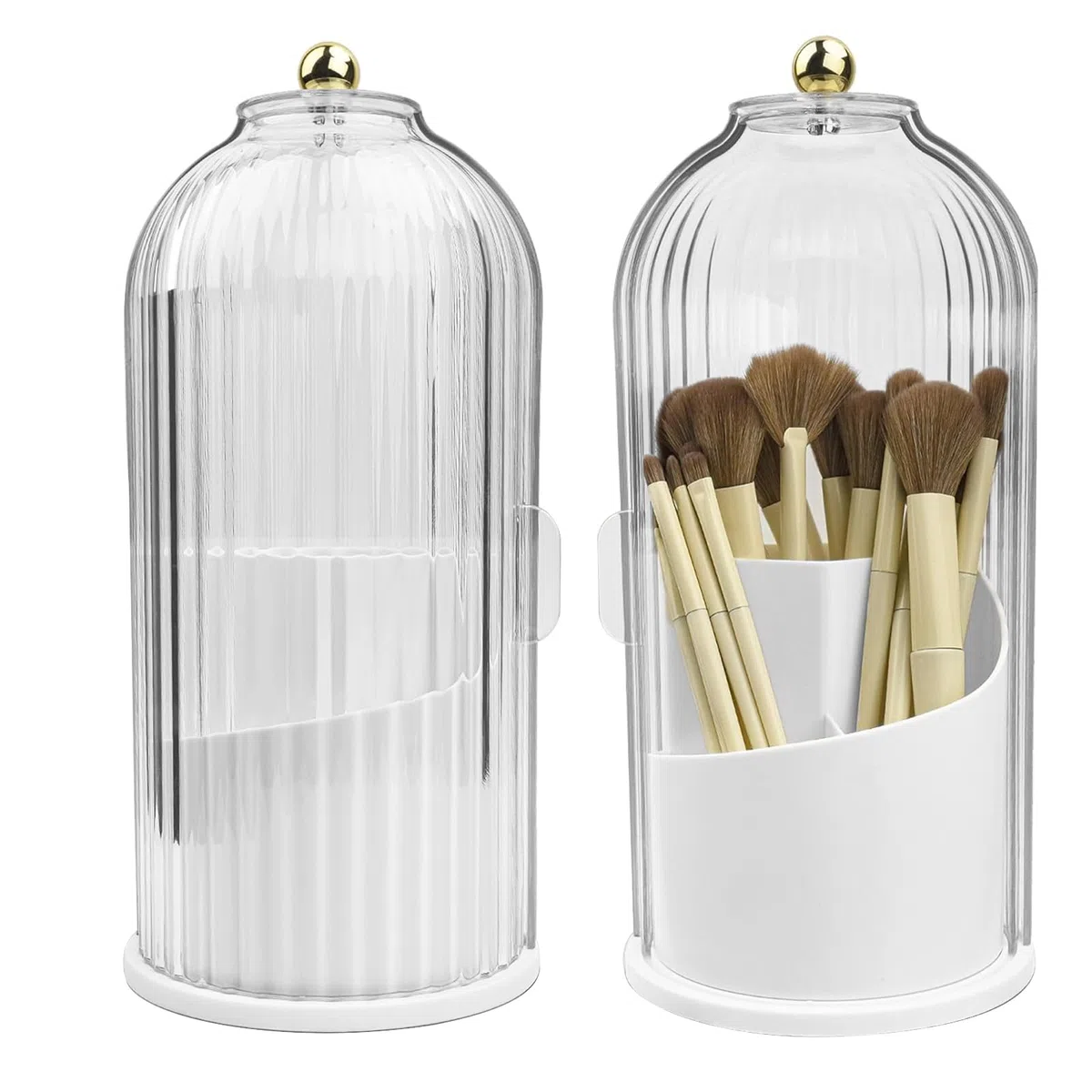 RUNQIN Porta Pennelli per Trucco Girevole a 360° con Coperchio Antipolvere, Contenitore Supporto Organizer Rotanti per Trucchi Cosmetici, Custodia Espositore per Cosmetici per Eyeliner, Rossetto