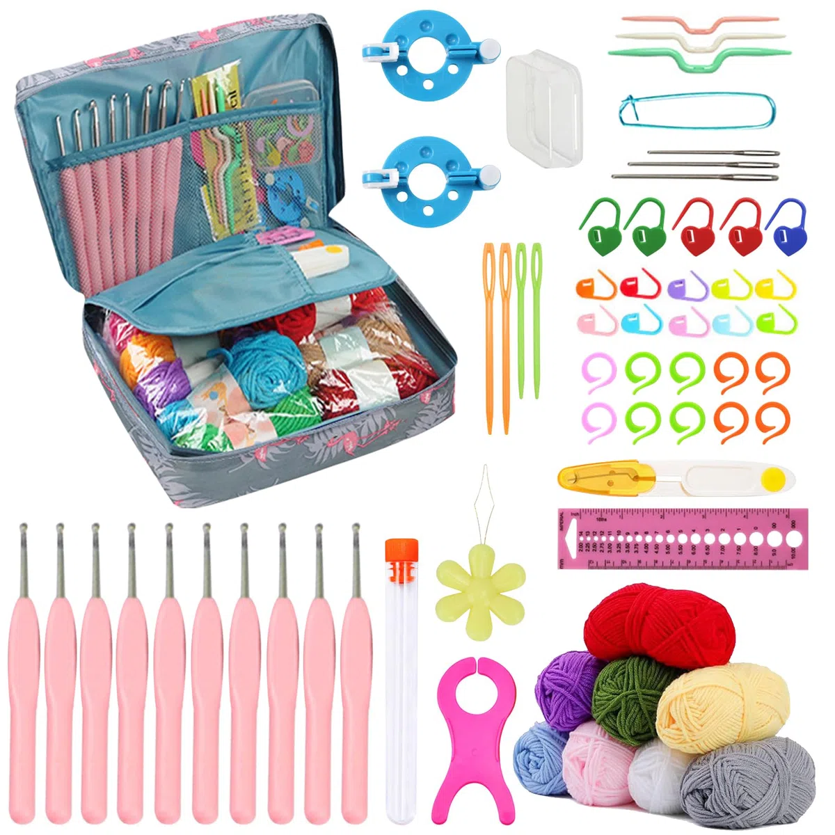 BDSHUNBF Uncinetto 66 Pcs Set per Principianti, Kit Uncinetto con Filo e Accessorio