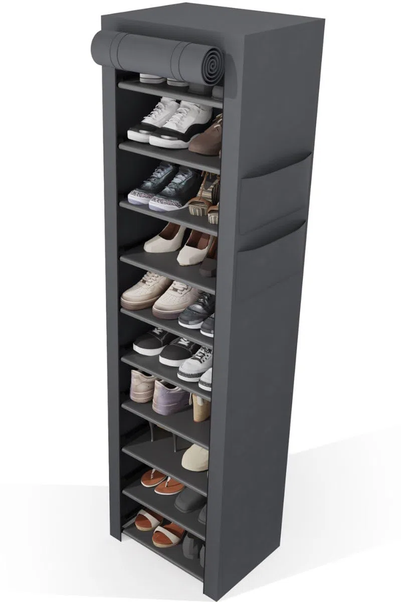 Scarpiera Slim 45x175x30cm in Tessuto Impermeabile a 11 Ripiani - Mobile Portascarpe da Esterno o Interno