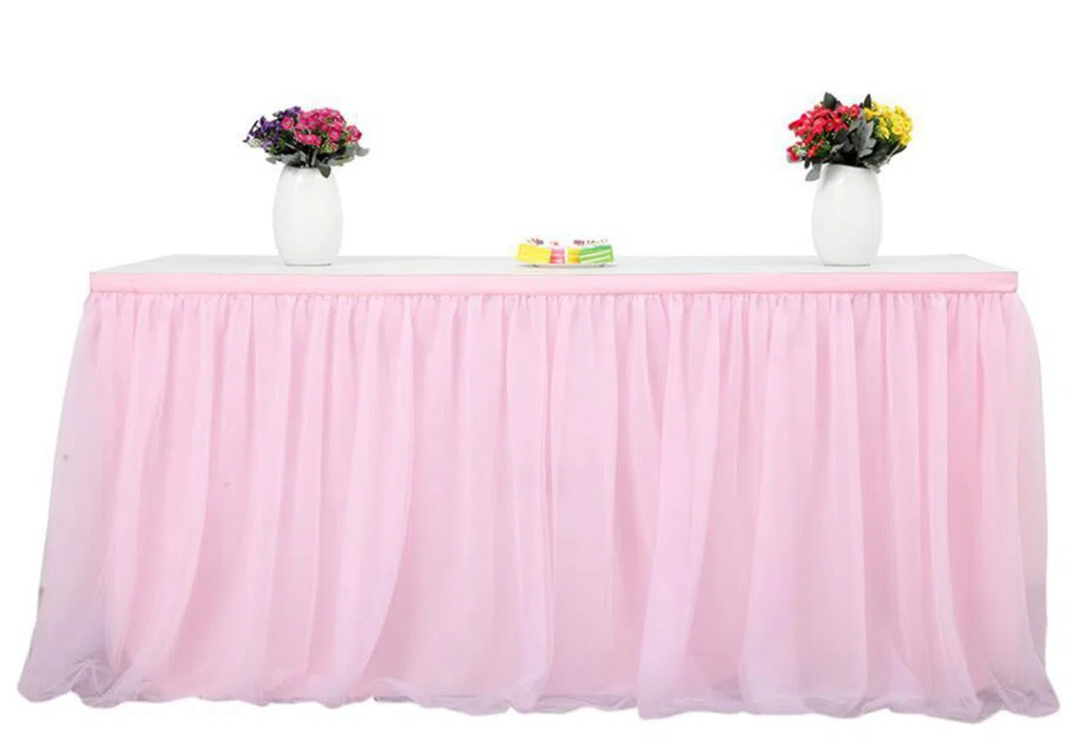 Gonna da tavolo in tulle, lunghezza 275 x altezza 76 cm, per feste, matrimoni, feste di compleanno, decorazione