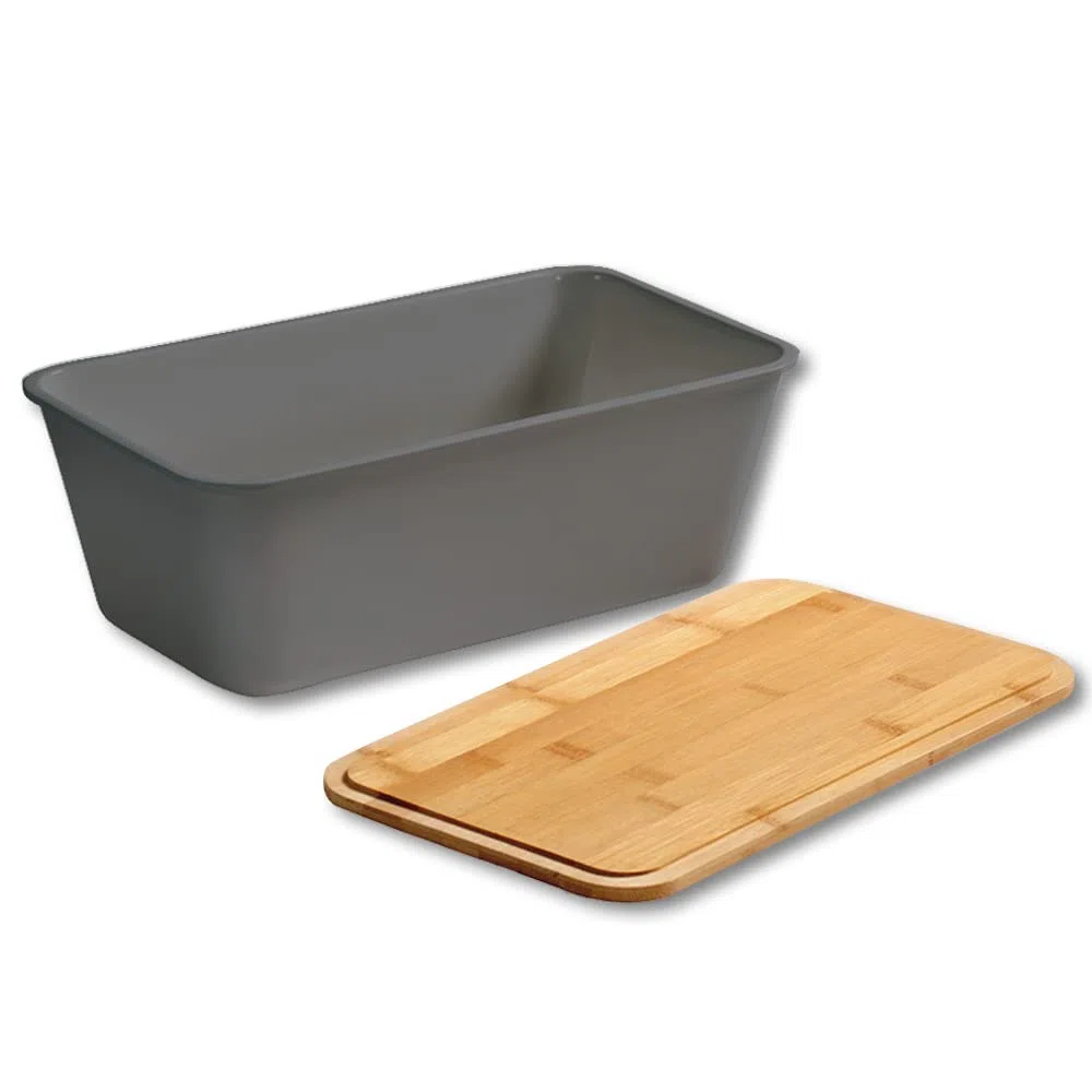 Kesper 58491 Portapane in Plastica, Grigio, con Coperchio in bambù, FSC