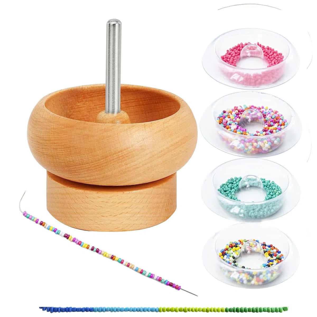 Kit di rotazione di perle, kit di perline di dimensioni in legno con perla Spinner – Kit di trottola e perline di dimensioni con 4 ciotole, 2 aghi e 1000 perline, trottola di perle di argilla