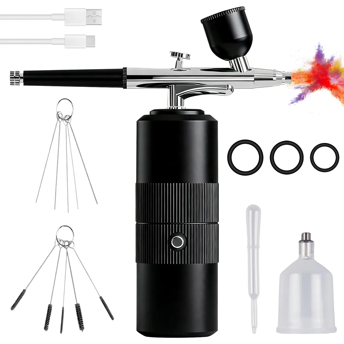 Set aerografo con compressore: pistola a spruzzo senza fili, kit aerografo, pistola portatile con compressore, pistola a spruzzo portatile ricaricabile USB, set per idratazione della pelle, tatuaggio