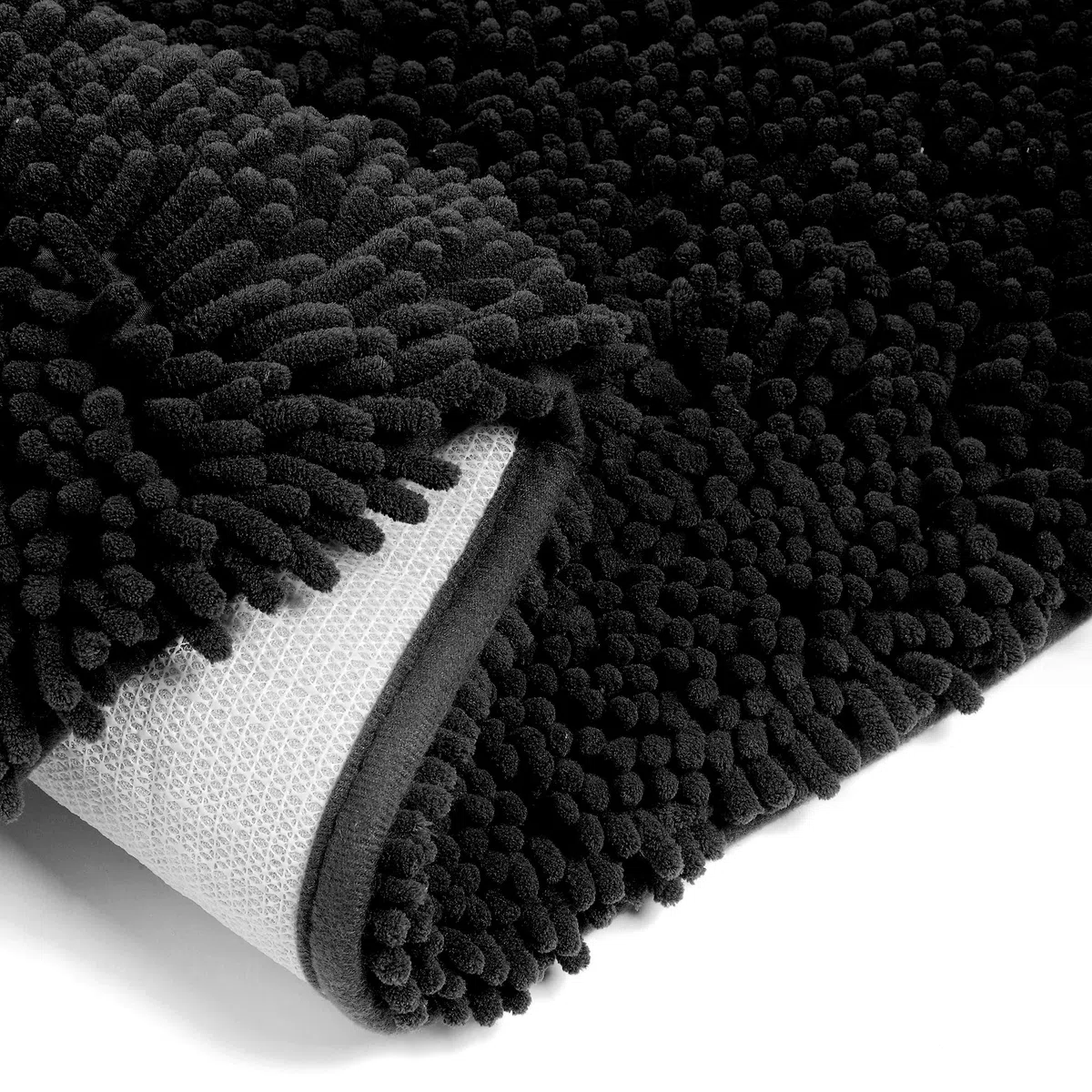 Poligono Set Tappeti Bagno 3 Pezzi in Microfibra, Tappeto Pelo Lungo 50x80 cm, 2 Tappetini Per WC e Water Forma Rettangolare 40X50 cm, Morbido, Antiscivolo, Nero