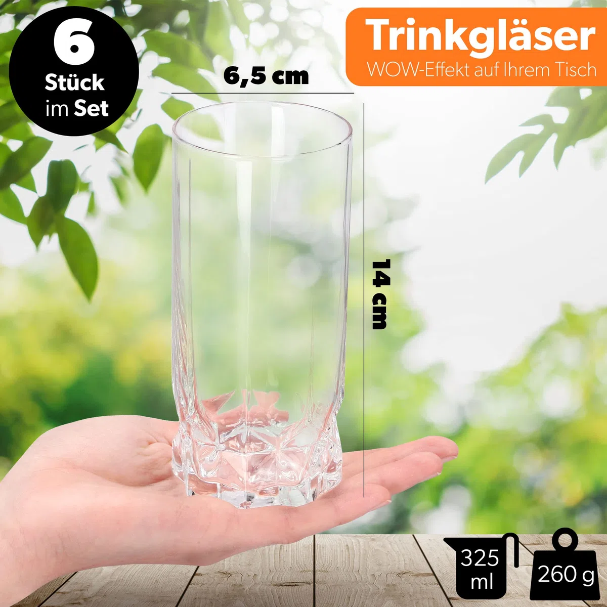 KADAX Bicchieri Trasparenti da Cocktail in Vetro, Bicchieri Highball con Profilo Alto per Long Drink, Mojito e Acqua, Tumbler Moderni (Set di 6, 325 ml)