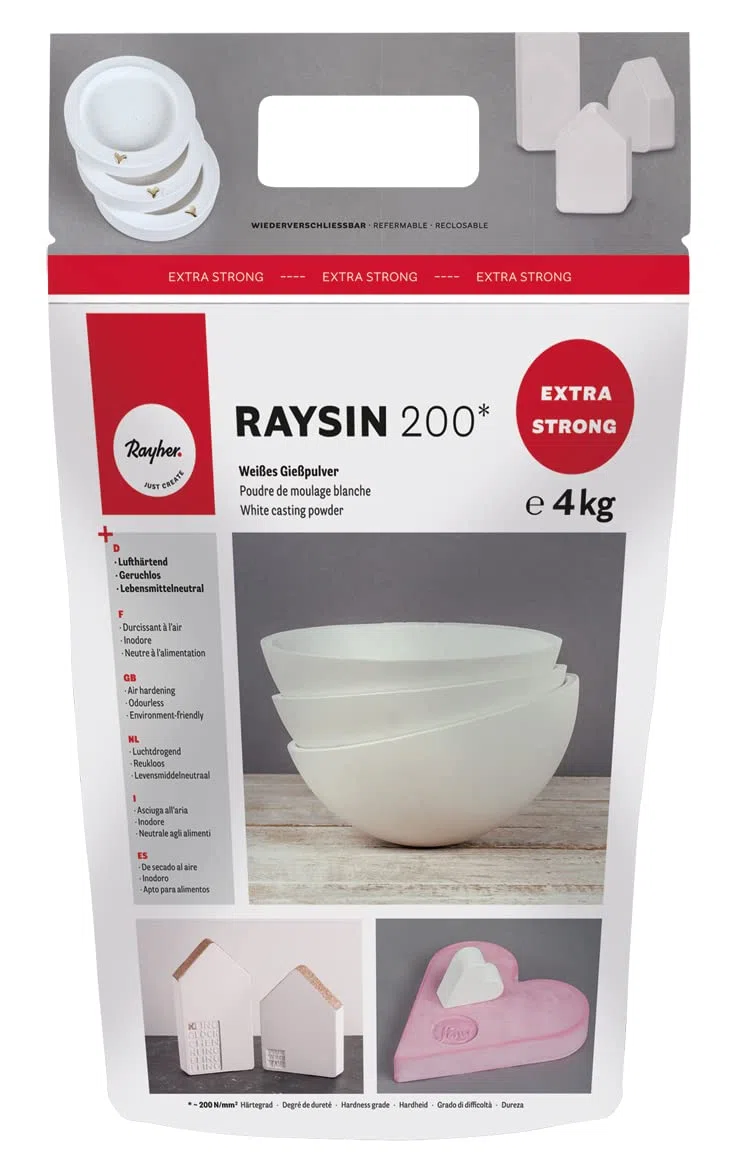 Rayher 34410102 Raysin 200 Polvere di Ceramica, Gesso da Colare, Sacchetto 4 kg, Asciuga all’Aria, Inodore, per Uso Hobbistico e Progetti Creativi, Colore Bianco